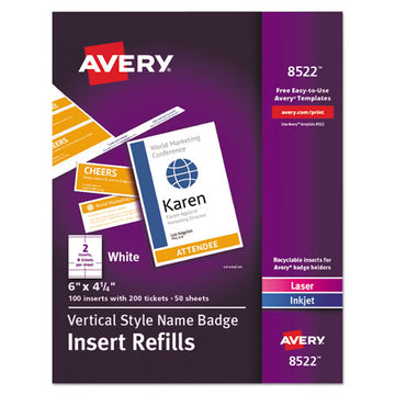 Avery® Name Badge Insert Refills, Vertical, 4 1-4 X 6, White, 100-pack freeshipping - TVN Wholesale